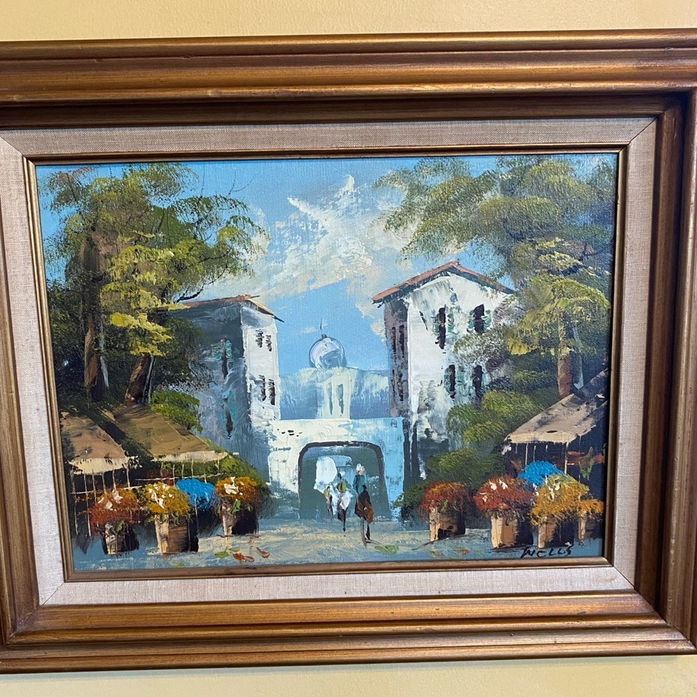 Village Scene with Brown Frame